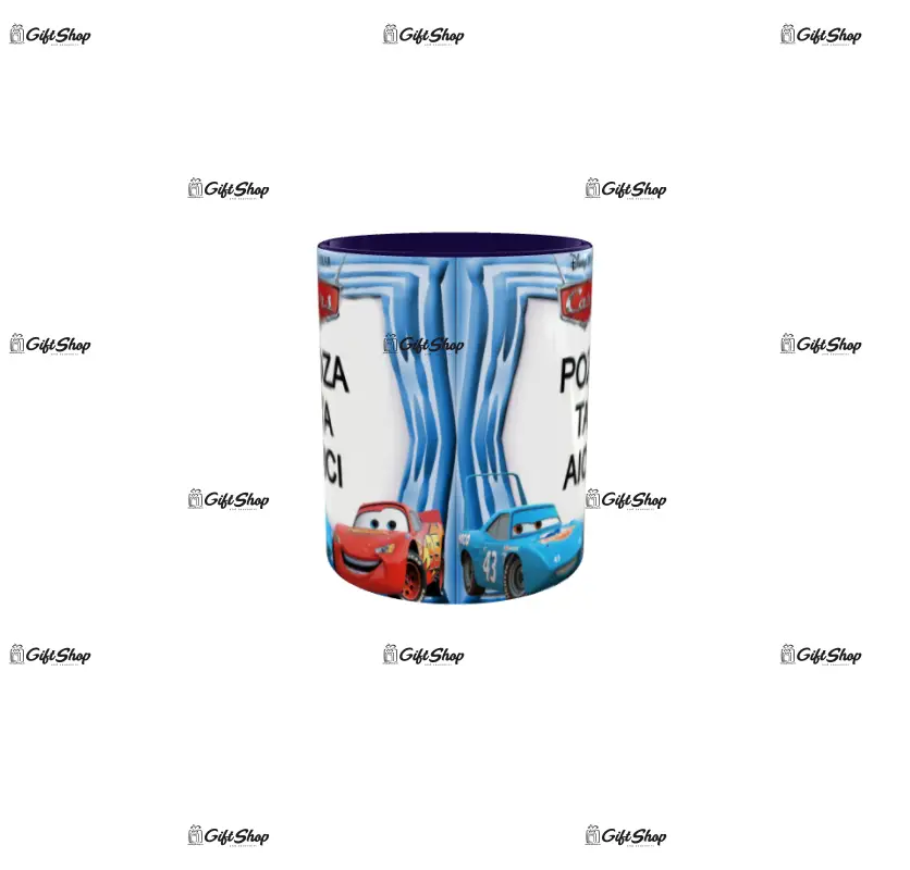 Fulger mc queen, cana personalizata cu 2 poze si text, 330ml, model 3342
